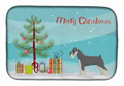 Dog Breed/Merry Christmas art Dish Drying Mat (Color: Schnauzer, size: 14 x 21)