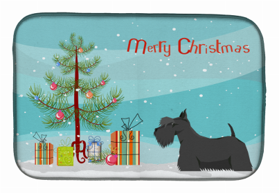 Dog Breed/Merry Christmas art Dish Drying Mat (Color: Scottish Terrier, size: 14 x 21)