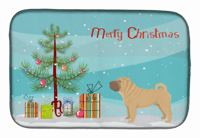 Dog Breed/Merry Christmas art Dish Drying Mat (Color: Shar Pei 1, size: 14 x 21)