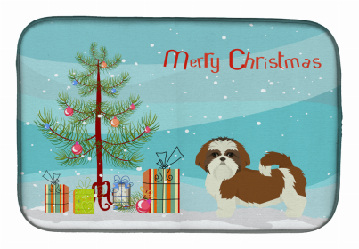 Dog Breed/Merry Christmas art Dish Drying Mat (Color: Shih Tzu, size: 14 x 21)