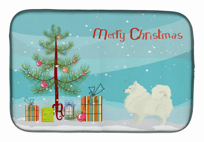 Dog Breed/Merry Christmas art Dish Drying Mat (Color: Spitz, size: 14 x 21)