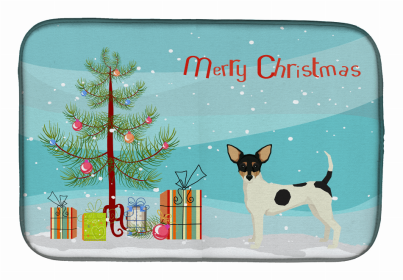 Dog Breed/Merry Christmas art Dish Drying Mat (Color: Fox Terrier - Toy, size: 14 x 21)