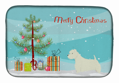 Dog Breed/Merry Christmas art Dish Drying Mat (Color: West Highland White Terrier, size: 14 x 21)