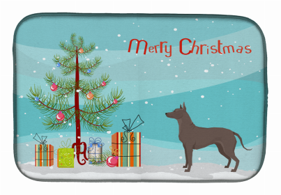 Dog Breed/Merry Christmas art Dish Drying Mat (Color: Mexican Hairless Dog Xolo, size: 14 x 21)