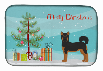 Dog Breed/Merry Christmas art Dish Drying Mat (Color: Akita Shepherd Black and Tan, size: 14 x 21)