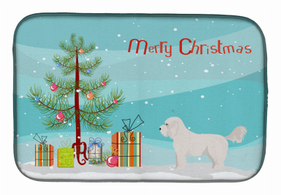 Dog Breed/Merry Christmas art Dish Drying Mat (Color: Bichpoo White, size: 14 x 21)