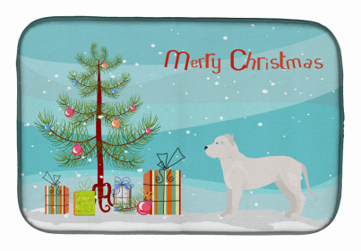 Dog Breed/Merry Christmas art Dish Drying Mat (Color: White Bullboxer, size: 14 x 21)