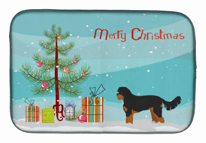 Dog Breed/Merry Christmas art Dish Drying Mat (Color: Black and Tan Cavapoo, size: 14 x 21)