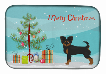 Dog Breed/Merry Christmas art Dish Drying Mat (Color: Black and Tan Chion, size: 14 x 21)