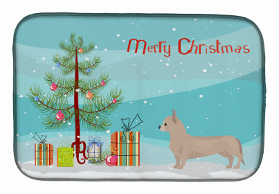 Dog Breed/Merry Christmas art Dish Drying Mat (Color: Tan Chiweenie, size: 14 x 21)