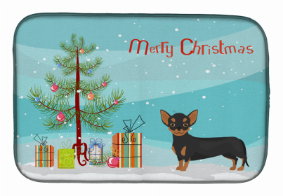 Dog Breed/Merry Christmas art Dish Drying Mat (Color: Black and Tan Chiweenie, size: 14 x 21)