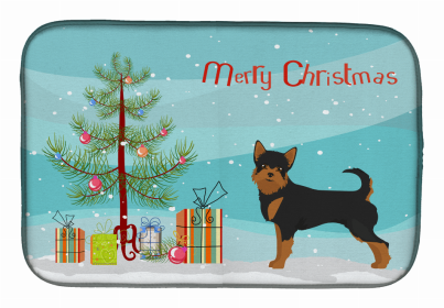 Dog Breed/Merry Christmas art Dish Drying Mat (Color: Black and Tan Chorkie, size: 14 x 21)