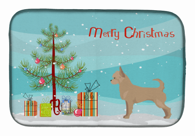 Dog Breed/Merry Christmas art Dish Drying Mat (Color: Tan Chorkie, size: 14 x 21)