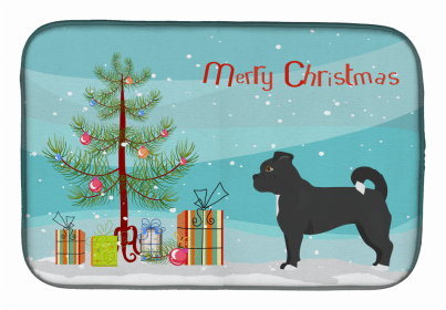 Dog Breed/Merry Christmas art Dish Drying Mat (Color: Black Chug, size: 14 x 21)