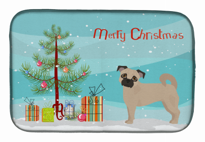 Dog Breed/Merry Christmas art Dish Drying Mat (Color: Fawn Chug, size: 14 x 21)