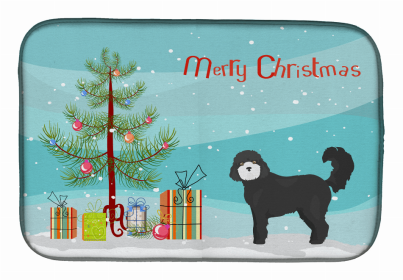 Dog Breed/Merry Christmas art Dish Drying Mat (Color: Black Cockapoo, size: 14 x 21)
