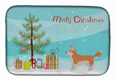 Dog Breed/Merry Christmas art Dish Drying Mat (Color: Corgi Husky Mix, size: 14 x 21)