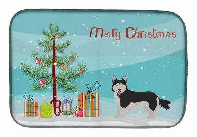 Dog Breed/Merry Christmas art Dish Drying Mat (Color: Corgi Husky Mix #2, size: 14 x 21)