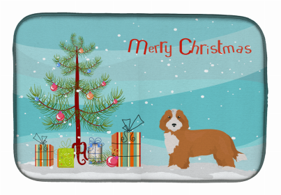 Dog Breed/Merry Christmas art Dish Drying Mat (Color: Doxiepoo #2, size: 14 x 21)