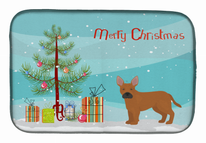 Dog Breed/Merry Christmas art Dish Drying Mat (Color: Tan French Bulldog Pit Bull Mix, size: 14 x 21)