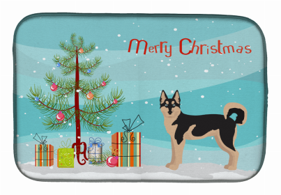 Dog Breed/Merry Christmas art Dish Drying Mat (Color: Gerberian Shepsky #2, size: 14 x 21)