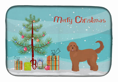 Dog Breed/Merry Christmas art Dish Drying Mat (Color: Tan Goldendoodle, size: 14 x 21)