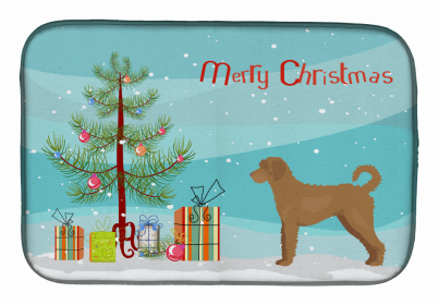 Dog Breed/Merry Christmas art Dish Drying Mat (Color: Tan Labradoodle, size: 14 x 21)