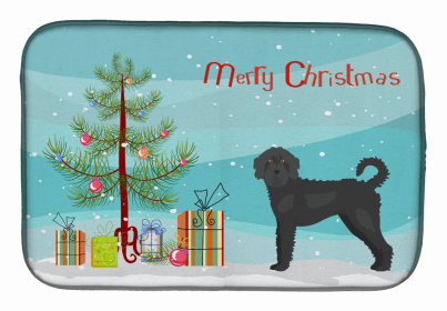 Dog Breed/Merry Christmas art Dish Drying Mat (Color: Black Labradoodle, size: 14 x 21)
