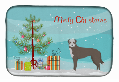 Dog Breed/Merry Christmas art Dish Drying Mat (Color: Lurcher #1, size: 14 x 21)