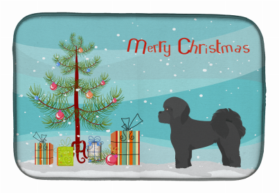 Dog Breed/Merry Christmas art Dish Drying Mat (Color: Black Mal-Shi, size: 14 x 21)