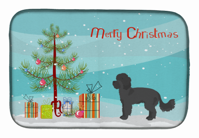 Dog Breed/Merry Christmas art Dish Drying Mat (Color: Black Maltipoo, size: 14 x 21)