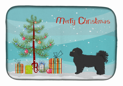 Dog Breed/Merry Christmas art Dish Drying Mat (Color: Black Pekeapoo, size: 14 x 21)