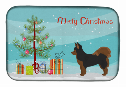 Dog Breed/Merry Christmas art Dish Drying Mat (Color: Black and Tan Pomchi, size: 14 x 21)