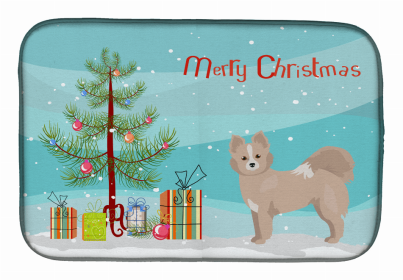 Dog Breed/Merry Christmas art Dish Drying Mat (Color: Tan Pomchi, size: 14 x 21)