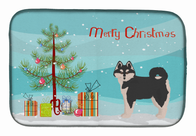 Dog Breed/Merry Christmas art Dish Drying Mat (Color: Pomsky #1, size: 14 x 21)