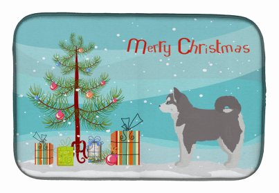 Dog Breed/Merry Christmas art Dish Drying Mat (Color: Pomsky #2, size: 14 x 21)