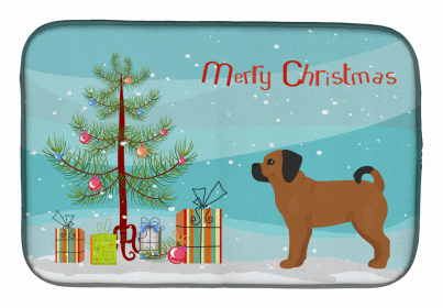 Dog Breed/Merry Christmas art Dish Drying Mat (Color: Puggle, size: 14 x 21)
