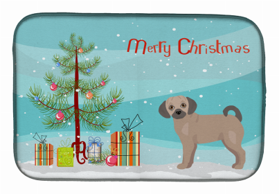 Dog Breed/Merry Christmas art Dish Drying Mat (Color: Fawn Puggle, size: 14 x 21)