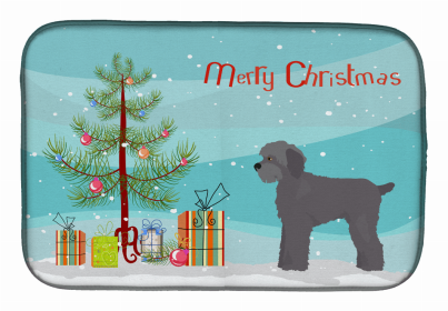 Dog Breed/Merry Christmas art Dish Drying Mat (Color: Grey Schnoodle, size: 14 x 21)