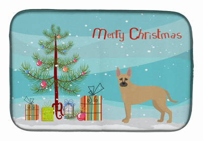 Dog Breed/Merry Christmas art Dish Drying Mat (Color: Shepherd Pit Mix #2, size: 14 x 21)
