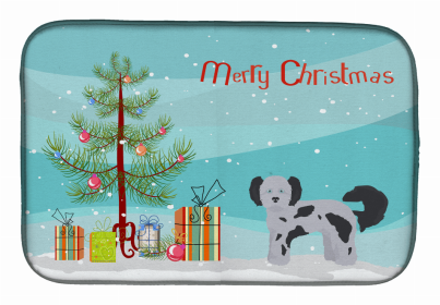 Dog Breed/Merry Christmas art Dish Drying Mat (Color: Shih Poo, size: 14 x 21)