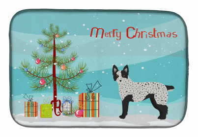 Dog Breed/Merry Christmas art Dish Drying Mat (Color: Texas Heeler, size: 14 x 21)