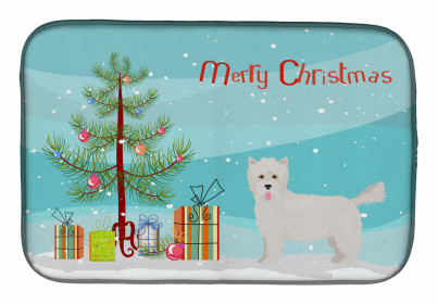 Dog Breed/Merry Christmas art Dish Drying Mat (Color: Westiepoo #2, size: 14 x 21)