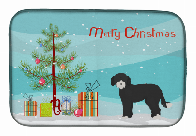 Dog Breed/Merry Christmas art Dish Drying Mat (Color: Whoodle #2, size: 14 x 21)