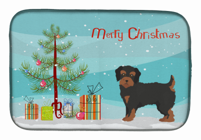 Dog Breed/Merry Christmas art Dish Drying Mat (Color: Yorkiepoo #1, size: 14 x 21)