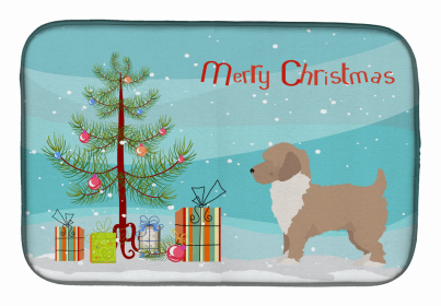 Dog Breed/Merry Christmas art Dish Drying Mat (Color: Yorkiepoo #2, size: 14 x 21)