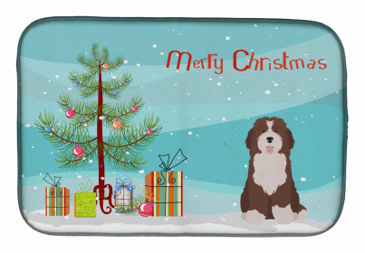 Dog Breed/Merry Christmas art Dish Drying Mat (Color: Bernedoodle #2, size: 14 x 21)