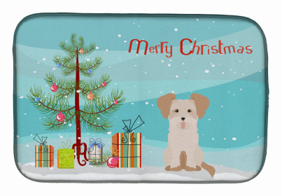 Dog Breed/Merry Christmas art Dish Drying Mat (Color: Morkie #3, size: 14 x 21)