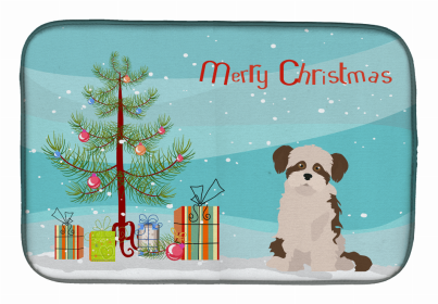 Dog Breed/Merry Christmas art Dish Drying Mat (Color: Shi Chi #3, size: 14 x 21)