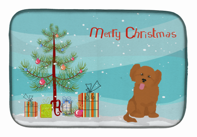 Dog Breed/Merry Christmas art Dish Drying Mat (Color: Shih Poo #3, size: 14 x 21)